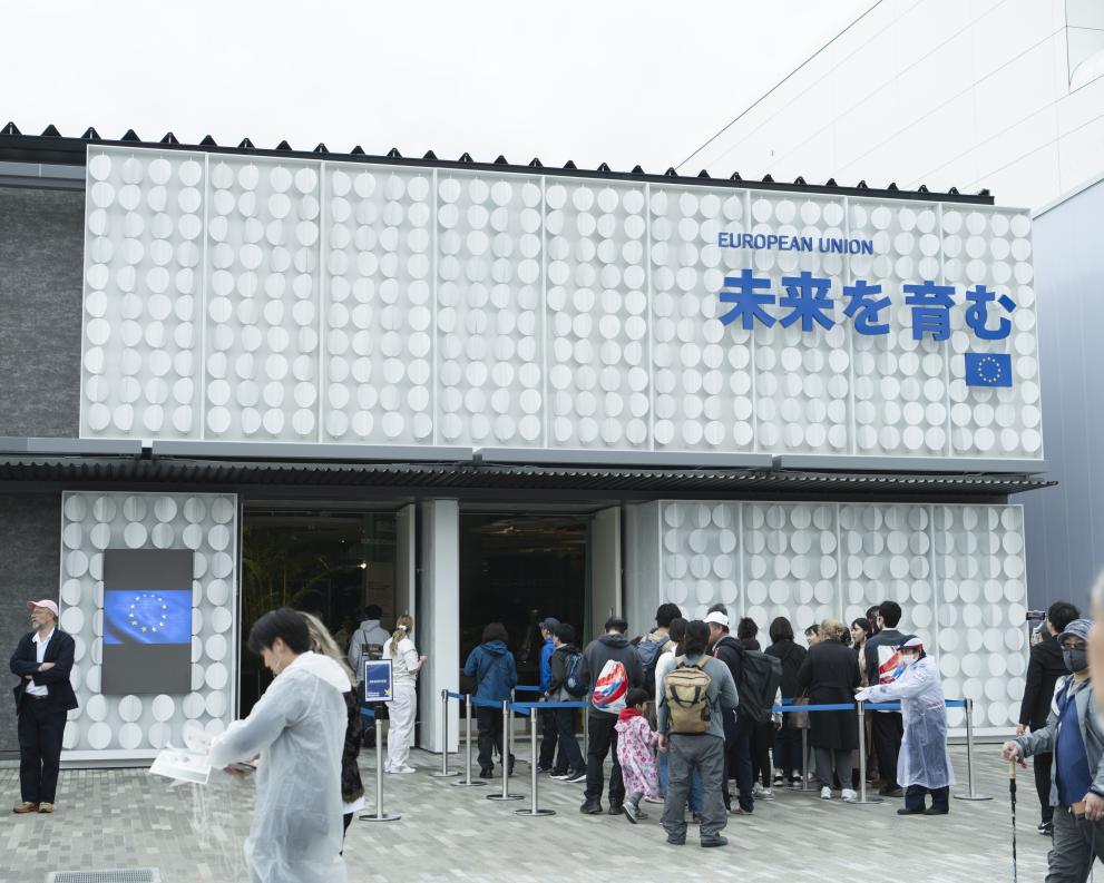 Visitors Queing to Enter the EU Pavilion