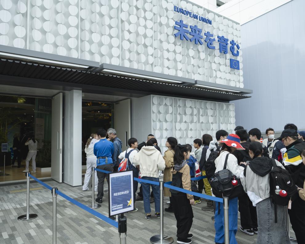 Visitors Queing to Enter the EU Pavilion